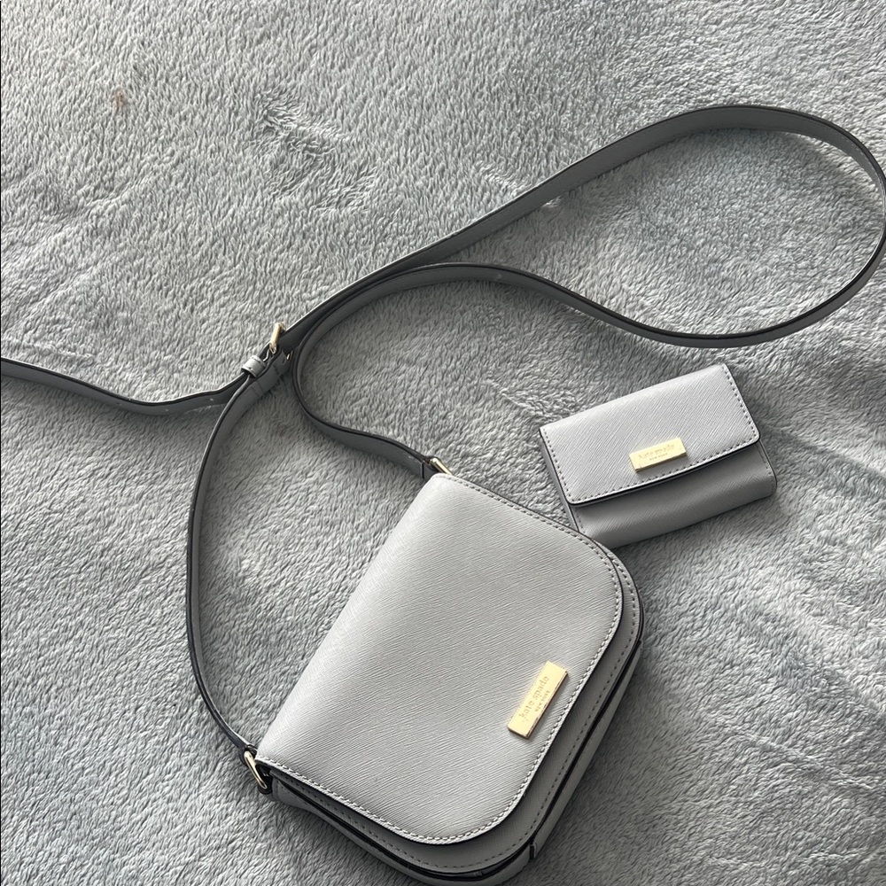 Kate Spade Light Gray Crossbody Bag and Cardholder